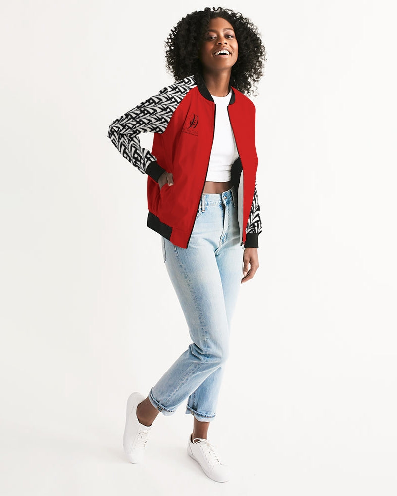 Dikyra's Gold  red/blk Women's All-Over Print Bomber Jacket