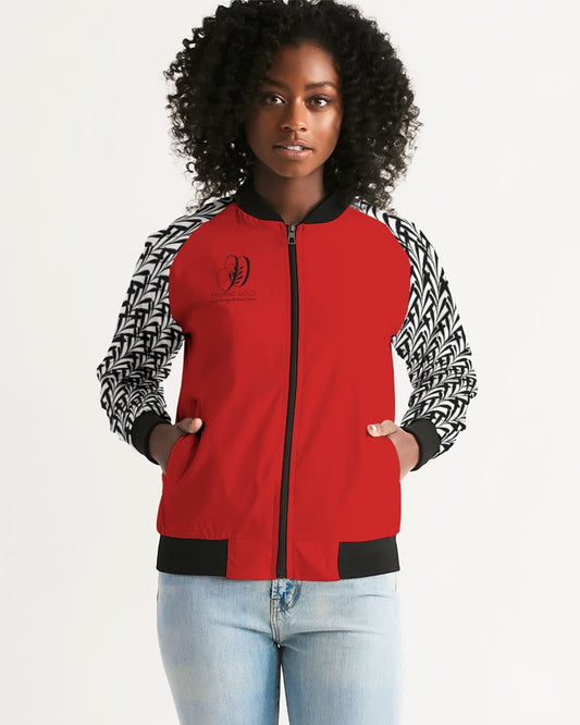 Dikyra's Gold  red/blk Women's All-Over Print Bomber Jacket