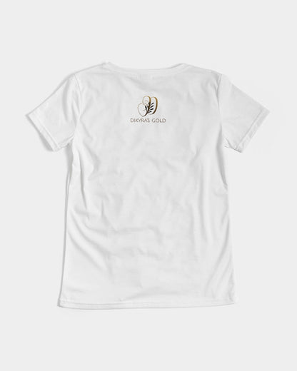 white/Gold Women's All-Over Print V-Neck Tee