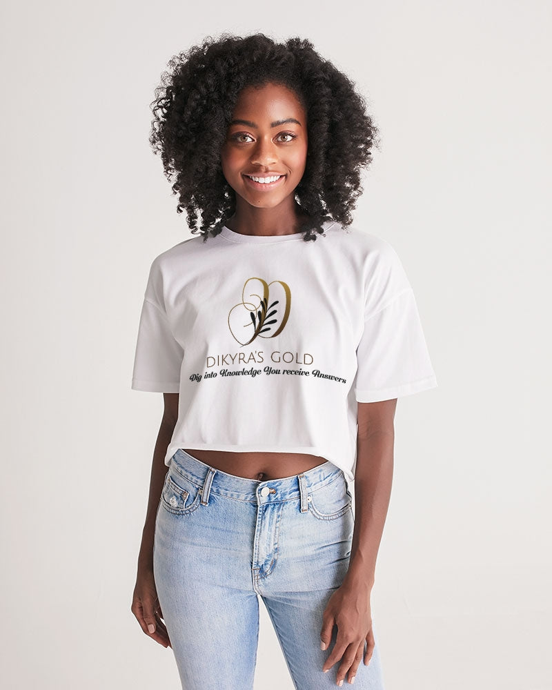 white/Gold Women's All-Over Print Lounge Cropped Tee