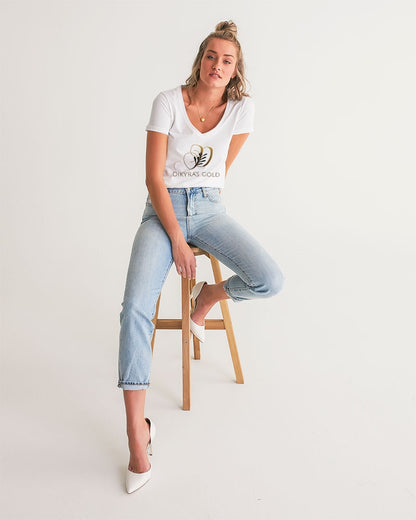 white/Gold Women's All-Over Print V-Neck Tee