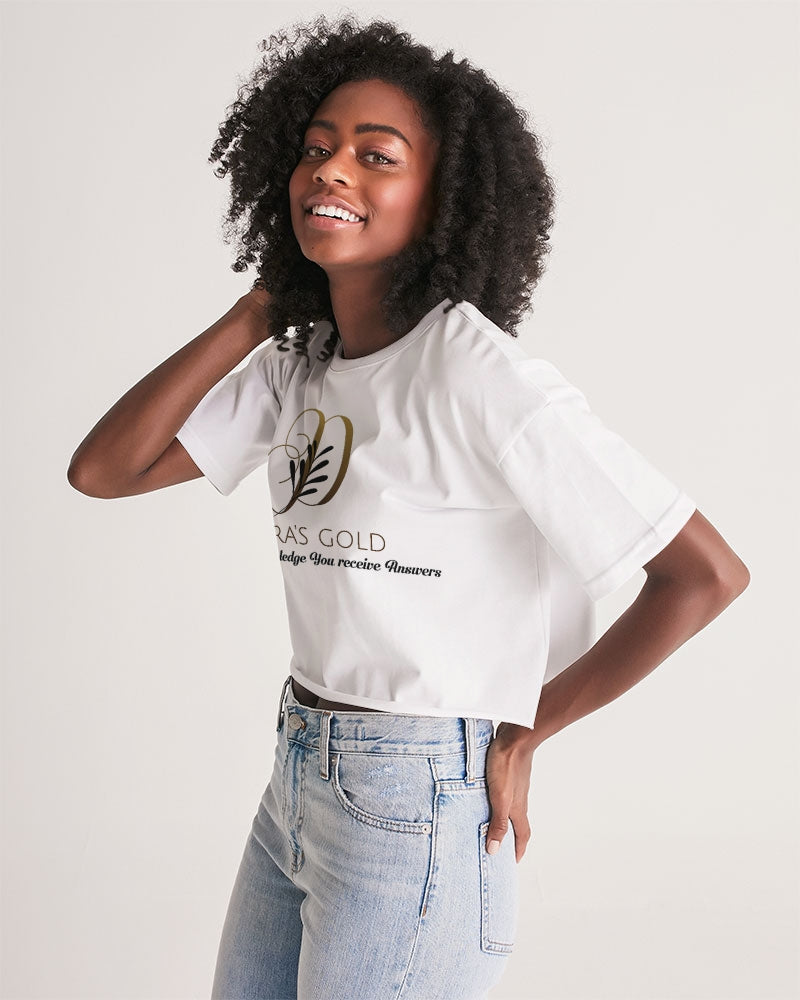 white/Gold Women's All-Over Print Lounge Cropped Tee