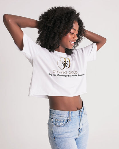 white/Gold Women's All-Over Print Lounge Cropped Tee