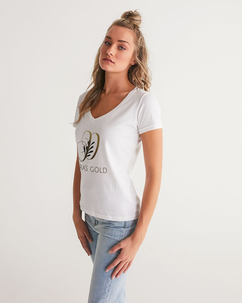 white/Gold Women's All-Over Print V-Neck Tee