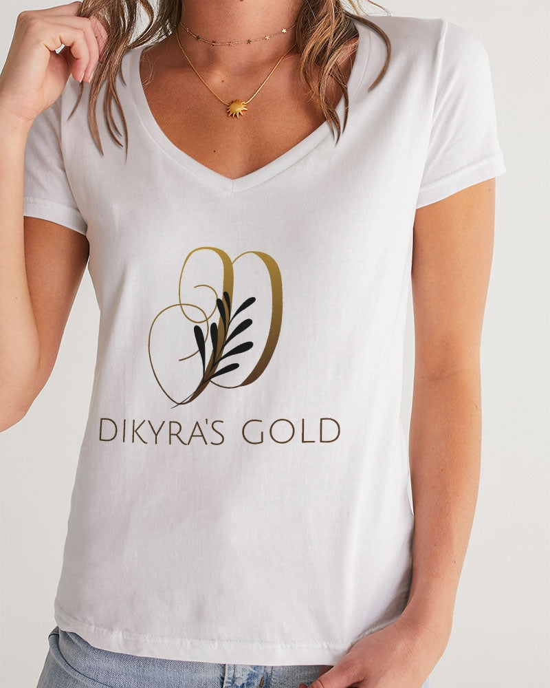 white/Gold Women's All-Over Print V-Neck Tee