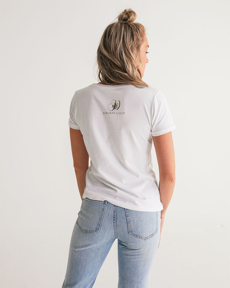 white/Gold Women's All-Over Print V-Neck Tee