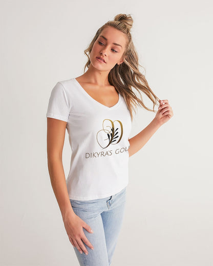 white/Gold Women's All-Over Print V-Neck Tee