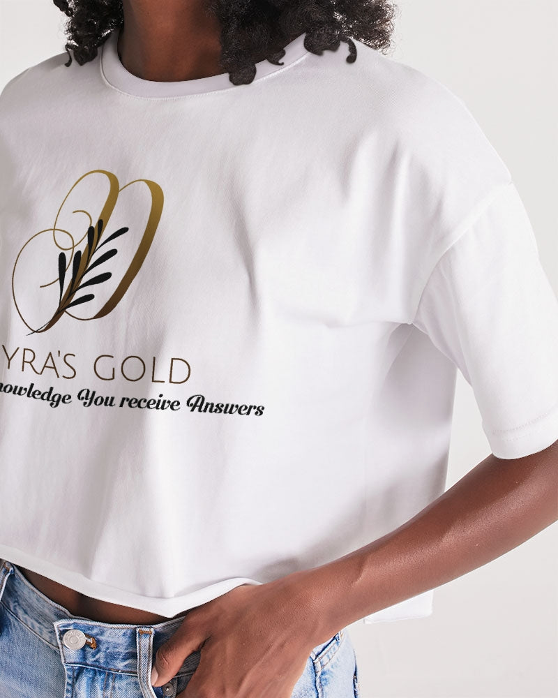 white/Gold Women's All-Over Print Lounge Cropped Tee