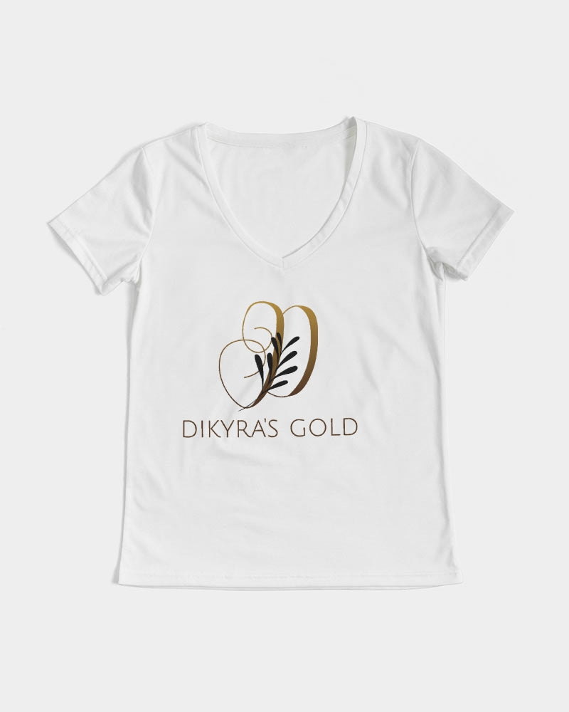 white/Gold Women's All-Over Print V-Neck Tee