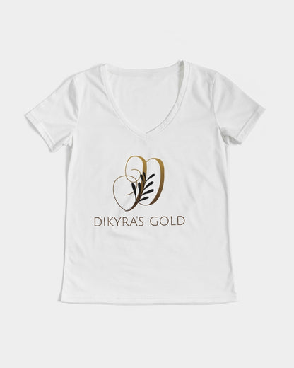 white/Gold Women's All-Over Print V-Neck Tee